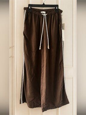 Women’s Brown Lace Trim Wide Leg Pants